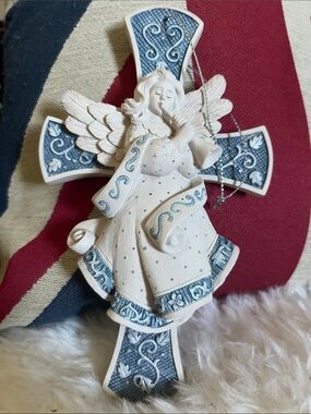 White and Blue Angel Cross Wall Accent - Unbranded